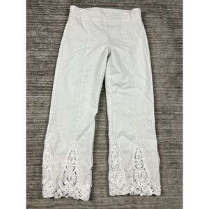 Attyre Pants Womens 4‎ White Pull on Embroidered Crochet Cropped